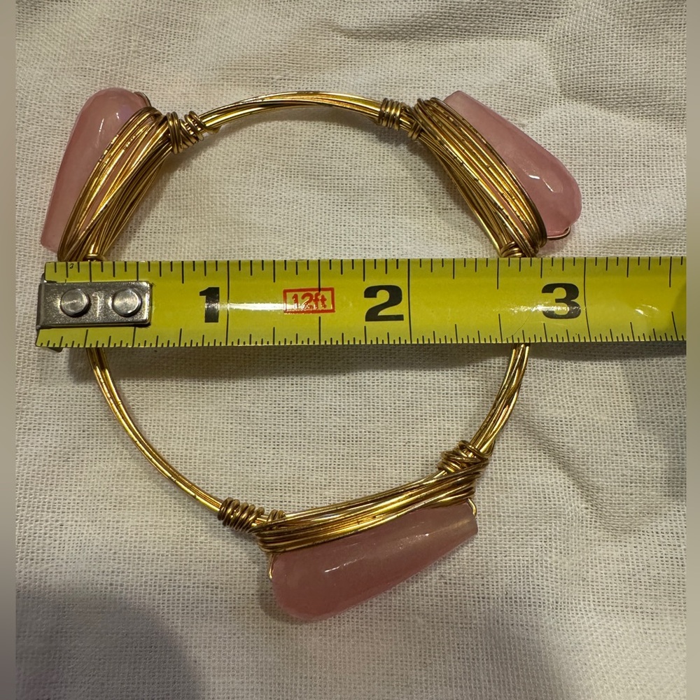 Wire and Stone Bangle Bracelet Pink Teardrop
